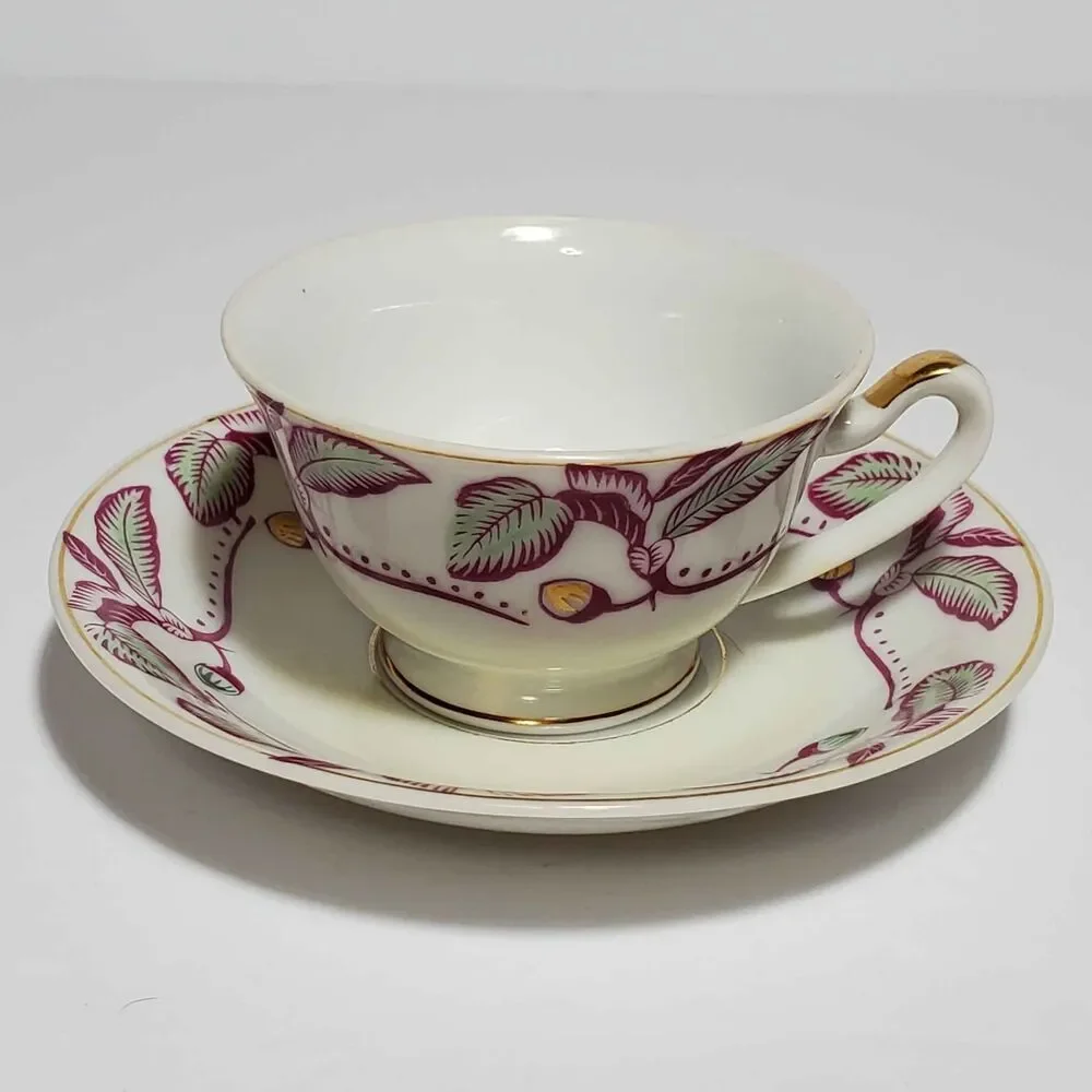 Small Cup and Saucer Leaves Vintage Japan Vintage